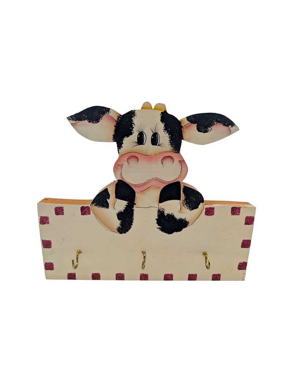 Vintage Handmade Hand Painted Wooden Cow Key Holder Farmhouse Decor